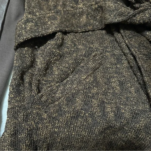 Lisa Rinna Brown Tweed Faux Leather Sleeve Wrap Jacket Size Medium - Picture 6 of 6